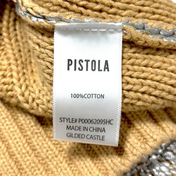 Pistola Everly Foil Accent Metallic Cable Knit Cotton Crewneck Sweater Size XS - Picture 8 of 9
